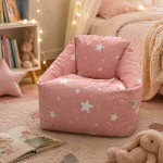 Детски Пуф Кресло GINGER HOME Little Stars, 100% Памук, Розов Барбарон Със Звезди, 55x44x55 см