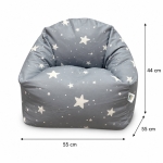 Детски Пуф Кресло GINGER HOME Little Stars, 100% Памук, Сив Барбарон Със Звезди, 55x44x55 см