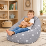 Детски Пуф Кресло GINGER HOME Little Stars, 100% Памук, Сив Барбарон Със Звезди, 55x44x55 см