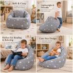 Детски Пуф Кресло GINGER HOME Little Stars, 100% Памук, Сив Барбарон Със Звезди, 55x44x55 см
