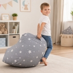 Детски Пуф Кресло GINGER HOME Little Stars, 100% Памук, Сив Барбарон Със Звезди, 55x44x55 см