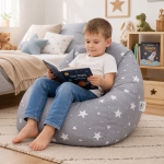 Детски Пуф Кресло GINGER HOME Little Stars, 100% Памук, Сив Барбарон Със Звезди, 55x44x55 см