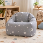 Детски Пуф Кресло GINGER HOME Little Stars, 100% Памук, Сив Барбарон Със Звезди, 55x44x55 см