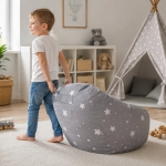 Детски Пуф Кресло GINGER HOME Little Stars, 100% Памук, Сив Барбарон Със Звезди, 55x44x55 см