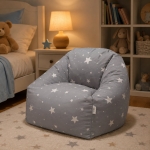 Детски Пуф Кресло GINGER HOME Little Stars, 100% Памук, Сив Барбарон Със Звезди, 55x44x55 см