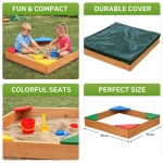 Детски дървен пясъчник GINGER HOME с 4 седалки – 90x90 см, за двор и градина