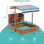 Детски Дървен Пясъчник GINGER HOME с Регулируем Покрив и Аксесоари – Пясъчна Мелница, Писта за Колички, 103x114x110 см