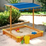 Детски пясъчник GINGER HOME, с регулируемeм, водоустойчив сенник-покривало anti-UV 30, дървен, 112х112 см