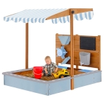 Детски Дървен Пясъчник GINGER HOME с Регулируем Покрив, Аксесоари за Игра 120x120x120 см – Идеален за Двор и Градина