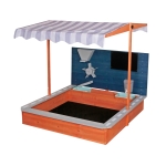 Детски Дървен Пясъчник GINGER HOME с Регулируем Покрив, Аксесоари за Игра 120x120x120 см – Идеален за Двор и Градина