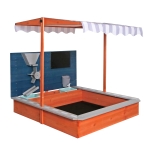 Детски Дървен Пясъчник GINGER HOME с Регулируем Покрив, Аксесоари за Игра 120x120x120 см – Идеален за Двор и Градина