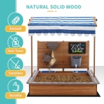 Детски Дървен Пясъчник GINGER HOME с Регулируем Покрив, Аксесоари за Игра 120x120x120 см – Идеален за Двор и Градина