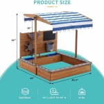 Детски Дървен Пясъчник GINGER HOME с Регулируем Покрив, Аксесоари за Игра 120x120x120 см – Идеален за Двор и Градина