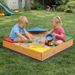 Детски дървен пясъчник GINGER HOME с 4 седалки – 90x90 см, за двор и градина