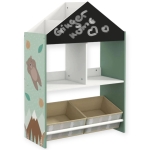 Детски Шкаф GINGER HOME, Етажерказа Играчки и Книжки  с Мече, Черна Дъска за Писане, Къщичка FOREST