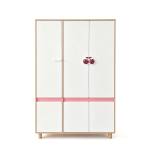 Детски Трикрилен Гардероб GINGER HOME CHERRY, с Рафтове, Лост за Закачалки и 6 Врати, Бяло, Розово и Натурално Дърво, 120х60х180 см