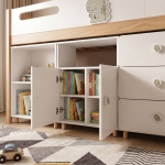 Детски Трикрилен Гардероб GINGER HOME DINO, с Рафтове, Лост за Закачалки и 6 Врати, Бяло, Зелено и Натурално Дърво, 120х60х180 см