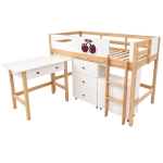 Детско Комбинирано Легло GINGER HOME CHERRY с Бюро, Скрин, Шкаф и Подматрачна Рамка, 90x200 см