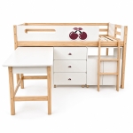 Детско Комбинирано Легло GINGER HOME CHERRY с Бюро, Скрин, Шкаф и Подматрачна Рамка, 90x200 см