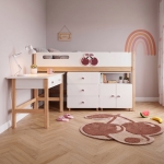 Детско Комбинирано Легло GINGER HOME CHERRY с Бюро, Скрин, Шкаф и Подматрачна Рамка, 90x200 см