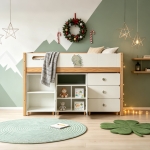 Детско Комбинирано Легло GINGER HOME DINO с Етажерка, Шкаф, Скрин и Подматрачна Рамка, 90x200 см