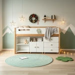 Детско Комбинирано Легло GINGER HOME DINO с Етажерка, Шкаф, Скрин и Подматрачна Рамка, 90x200 см