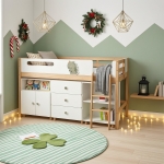 Детско Комбинирано Легло GINGER HOME DINO с Етажерка, Шкаф, Скрин и Подматрачна Рамка, 90x200 см