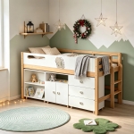 Детско Комбинирано Легло GINGER HOME DINO с Етажерка, Шкаф, Скрин и Подматрачна Рамка, 90x200 см