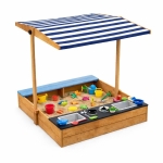 Детски Дървен Пясъчник 3в1 с Кухня, Пейка и Сенник с UV Защита GINGER HOME – Игра на Открито (110x114x110 см)