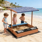 Детски Дървен Пясъчник 3в1 с Кухня, Пейка и Сенник с UV Защита GINGER HOME – Игра на Открито (110x114x110 см)
