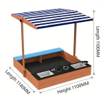 Детски Дървен Пясъчник 3в1 с Кухня, Пейка и Сенник с UV Защита GINGER HOME – Игра на Открито (110x114x110 см)