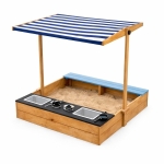 Детски Дървен Пясъчник 3в1 с Кухня, Пейка и Сенник с UV Защита GINGER HOME – Игра на Открито (110x114x110 см)