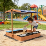 Детски Дървен Пясъчник 3в1 с Кухня, Пейка и Сенник с UV Защита GINGER HOME – Игра на Открито (110x114x110 см)