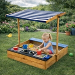 Детски Дървен Пясъчник 3в1 с Кухня, Пейка и Сенник с UV Защита GINGER HOME – Игра на Открито (110x114x110 см)