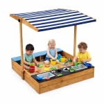 Детски Дървен Пясъчник 3в1 с Кухня, Пейка и Сенник с UV Защита GINGER HOME – Игра на Открито (110x114x110 см)