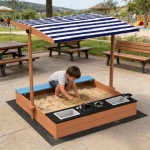 Детски Дървен Пясъчник 3в1 с Кухня, Пейка и Сенник с UV Защита GINGER HOME – Игра на Открито (110x114x110 см)