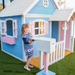 Голяма Дървена Детска Къща с Веранда GINGER HOME, 194x229x210 см, за Игри и Забавления на Открито