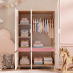 Комплект Детска Стая GINGER HOME CHERRY с Комбинирано Легло 90x200 см, Бюро, Скрин, Шкаф и Трикрилен Гардероб, Бяло, Розово и Натурално Дърво