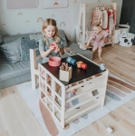 Монтесори Комплект 2 в 1 GINGER HOME, Детска Маса със Столче и Катерушка Куб, Активна Маса за Игра, Натурално Дърво, 57x50x55 см