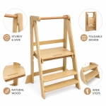 Монтесори Кула за Деца GINGER HOME, Сгъваемо Помощно Столче за Кухня, Learning Tower, Безопасна Детска Стълба, Масивно Натурално Дърво, 51x37x92 см