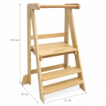 Монтесори Кула за Деца GINGER HOME, Сгъваемо Помощно Столче за Кухня, Learning Tower, Безопасна Детска Стълба, Масивно Натурално Дърво, 51x37x92 см