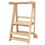 Монтесори Кула за Деца GINGER HOME, Сгъваемо Помощно Столче за Кухня, Learning Tower, Безопасна Детска Стълба, Масивно Натурално Дърво, 51x37x92 см