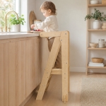 Монтесори Кула за Деца GINGER HOME, Сгъваемо Помощно Столче за Кухня, Learning Tower, Безопасна Детска Стълба, Масивно Натурално Дърво, 51x37x92 см