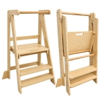 Монтесори Кула за Деца GINGER HOME, Сгъваемо Помощно Столче за Кухня, Learning Tower, Безопасна Детска Стълба, Масивно Натурално Дърво, 51x37x92 см