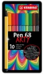 Комплект флумастери, Stabilo, Pen 68 Arty, метална кутия, 10 цвята