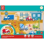 Дървен пъзел за игра, Hape, Строителни машини, 10 части