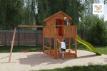 Fungoo 08950T MARS TEAK детска площадка с къща, пързалка и 2 люлки