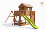 Fungoo 08950T MARS TEAK детска площадка с къща, пързалка и 2 люлки