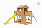 Fungoo 08950T MARS TEAK детска площадка с къща, пързалка и 2 люлки