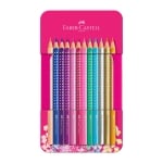 Faber-Castell Цветни моливи Sparkle, в метална розова кутия, 12 цвят